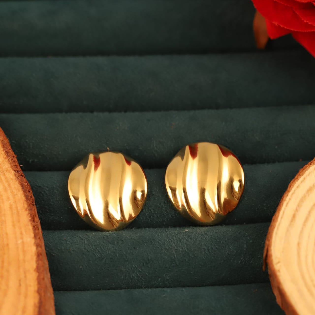 22K Gold Plated Chunky Hoop Stud Earrings for Women