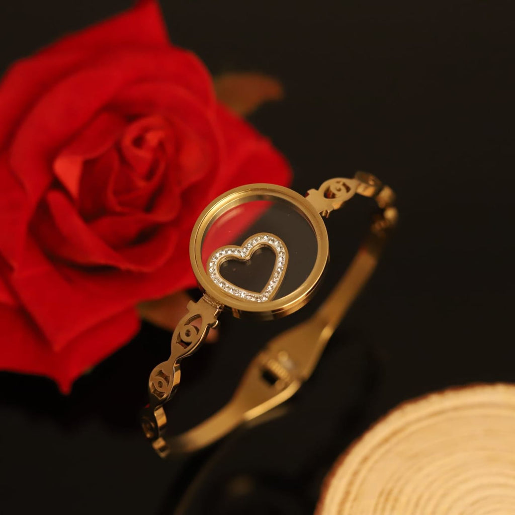 22K Gold Plated SS Heart Charm Bracelet for Women