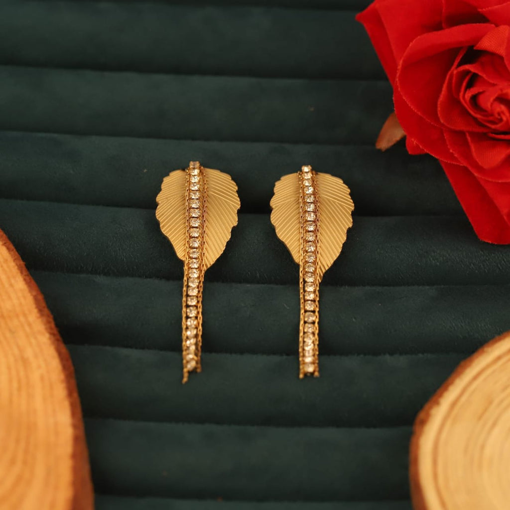 22K Gold Plated Leaf Design Long Drop Earrings for Women