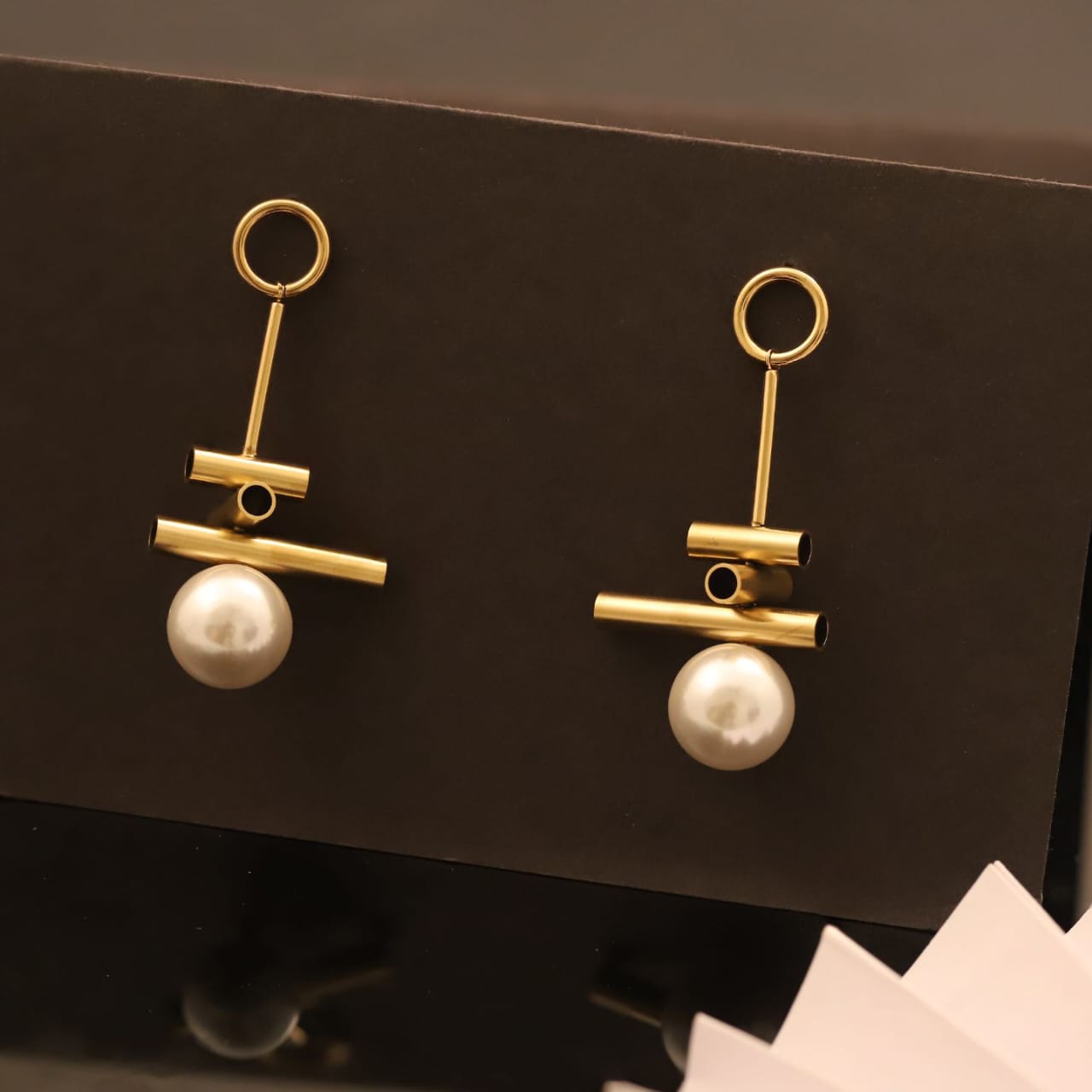 22K Gold Plated Pearl Drop Bar Earrings for Women