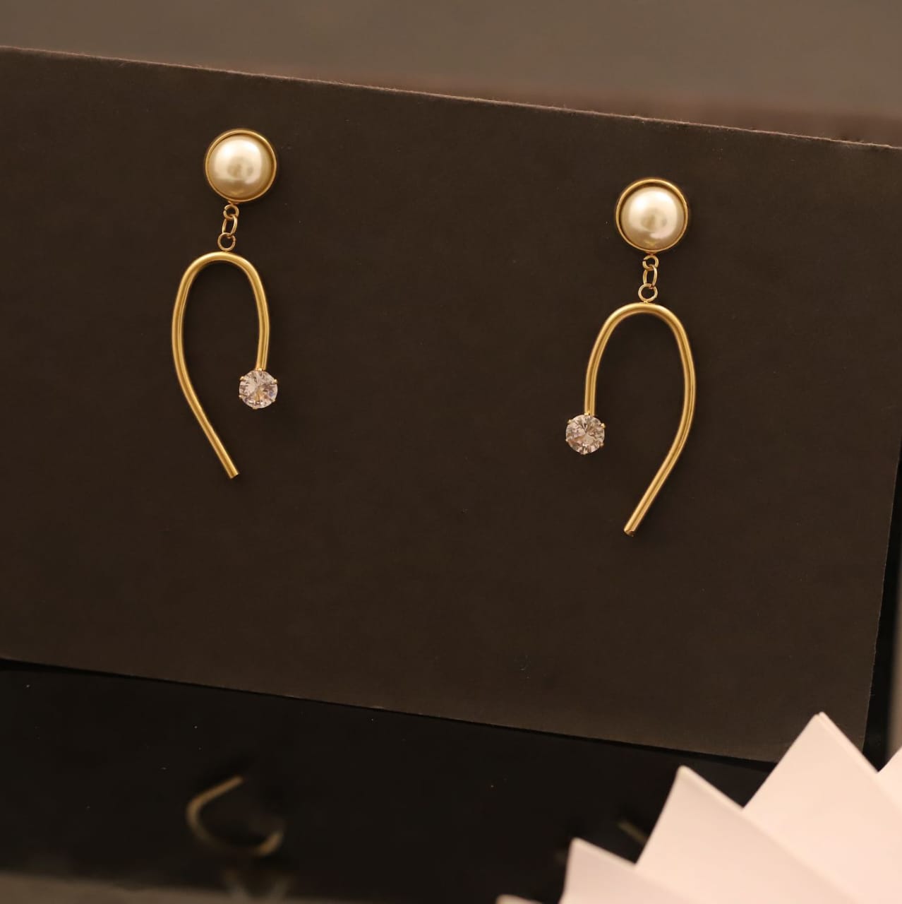 22K Gold Plated Pearl & Crystal Drop Earrings for Women
