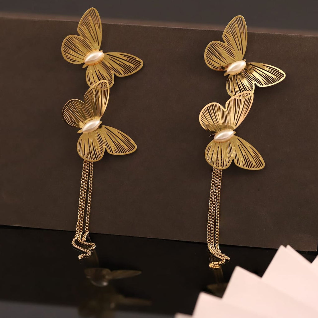 22K Gold Plated Butterfly Chain Drop Earrings for Women