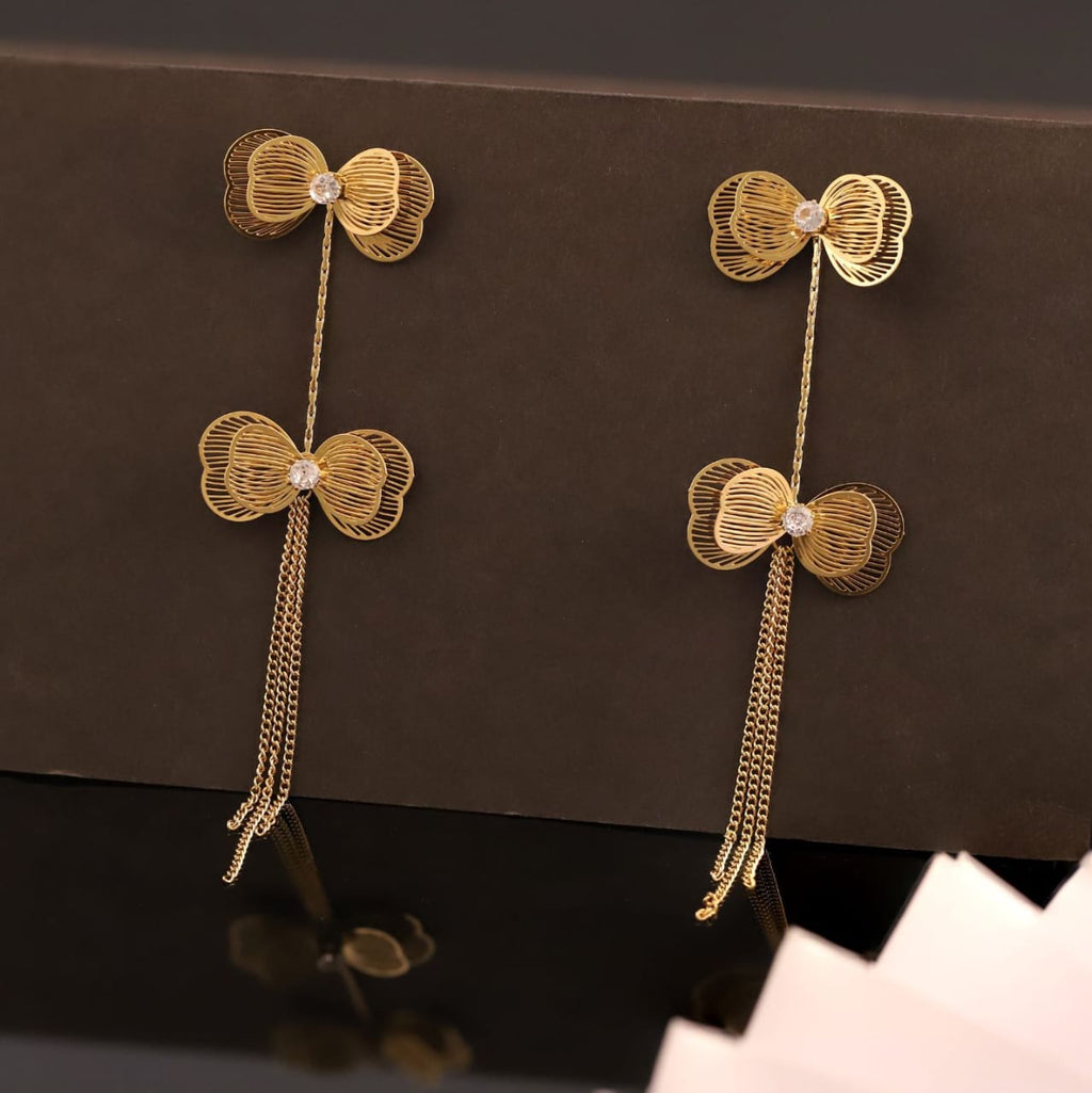 22K Gold Plated Bow Chain Drop Earrings for Women
