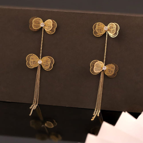 22K Gold Plated Bow Chain Drop Earrings for Women