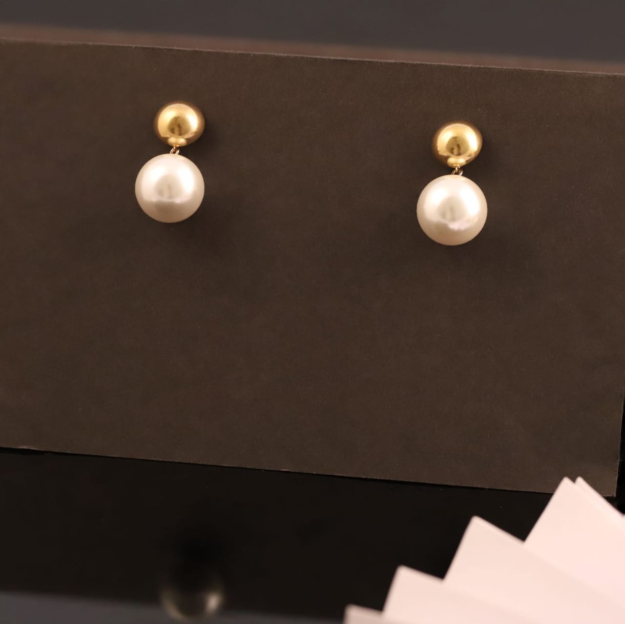 22K Gold Plated Pearl Drop Stud Earrings for Women