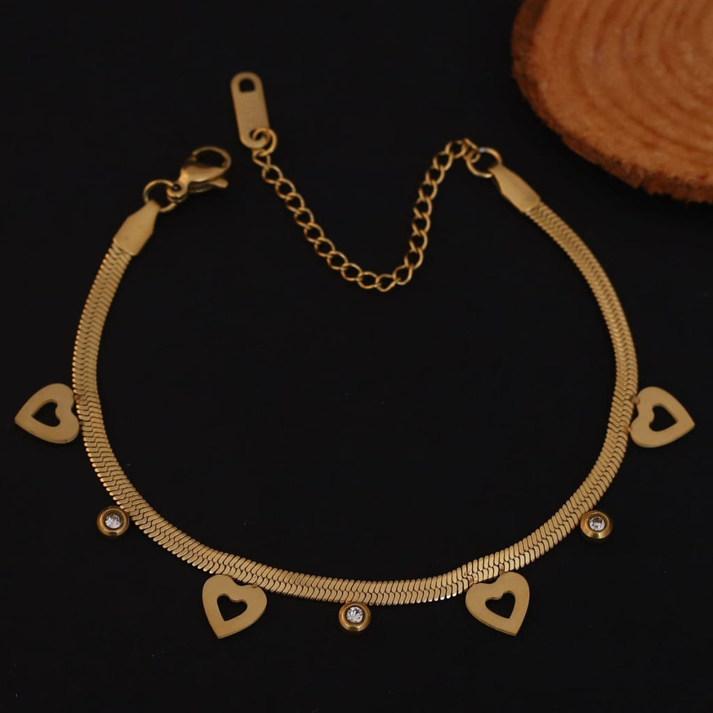 22K Gold Plated Anti-Tarnish Heart Charm Bracelet Anklet for Women