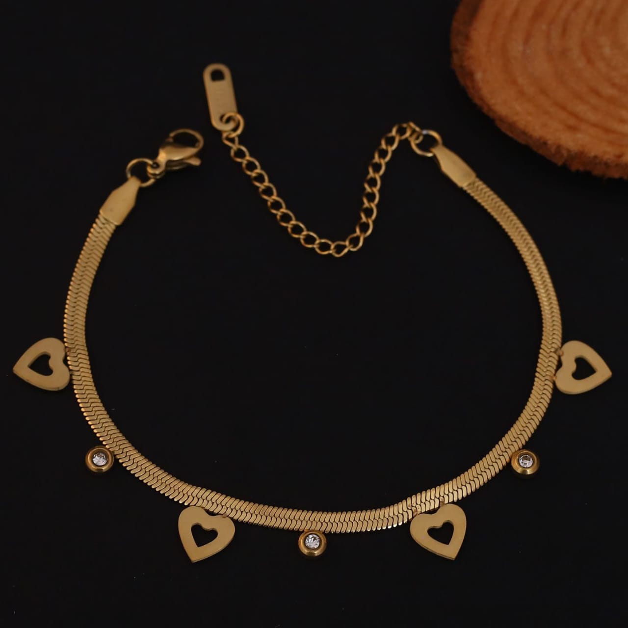 22K Gold Plated Anti-Tarnish Heart Charm Bracelet Anklet for Women