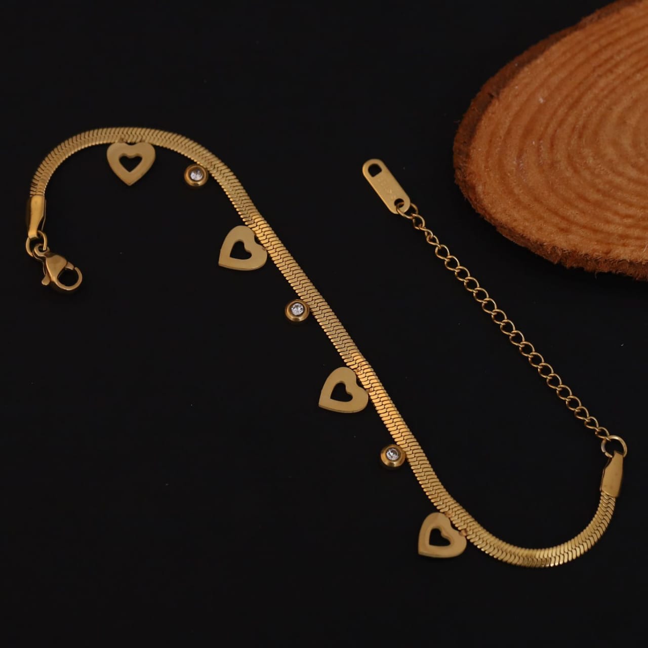 22K Gold Plated Anti-Tarnish Heart Charm Bracelet Anklet for Women