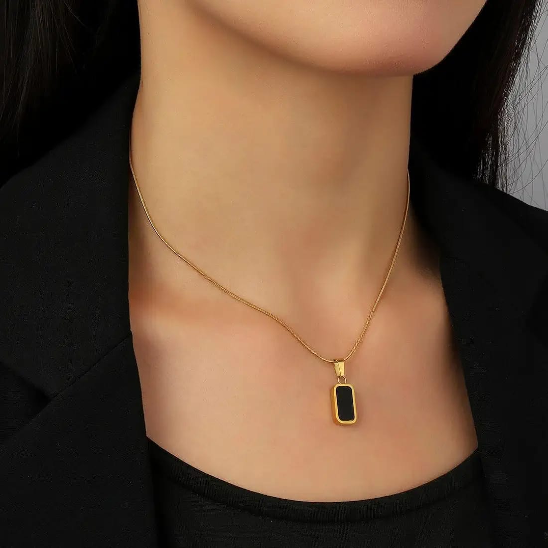 22K Gold Plated Black Pendant Necklace