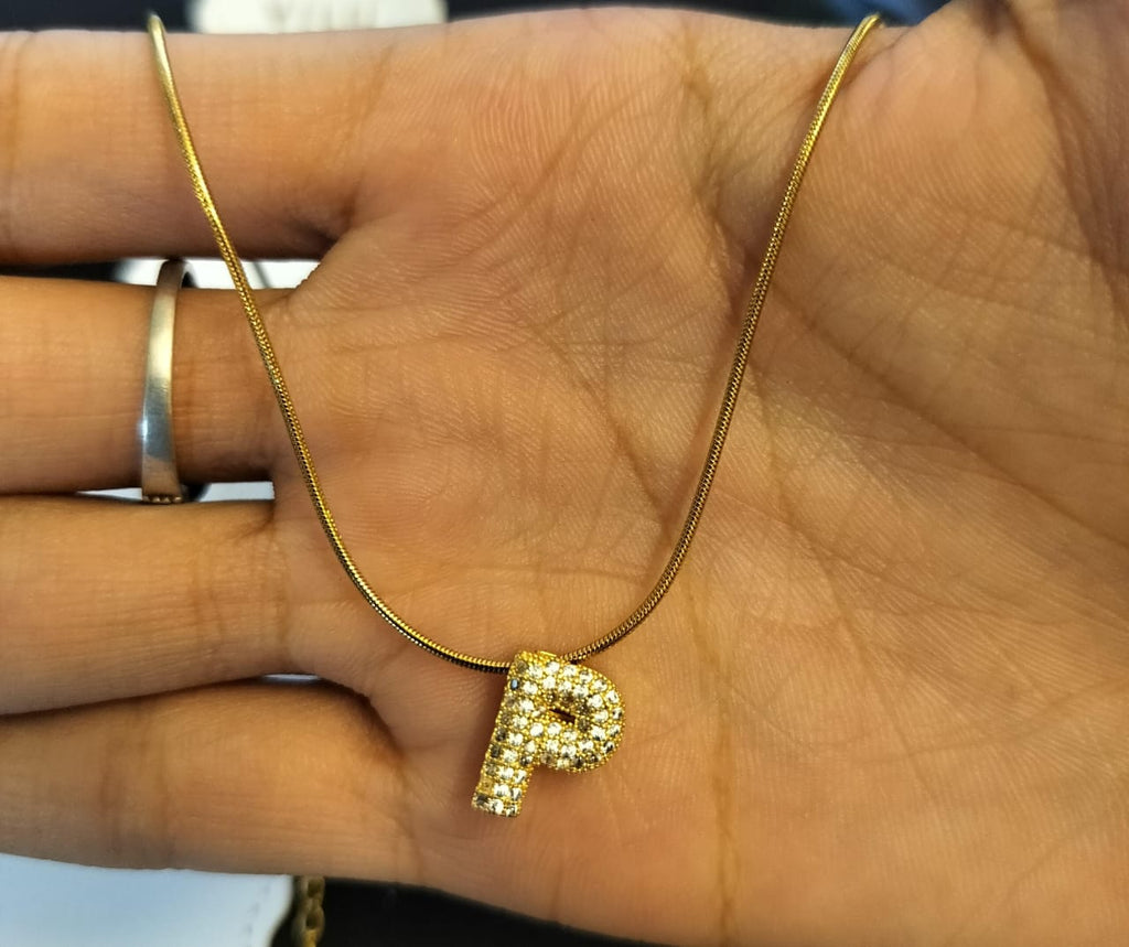 22K Gold Plated Initial Letter Pendant Necklace for Women