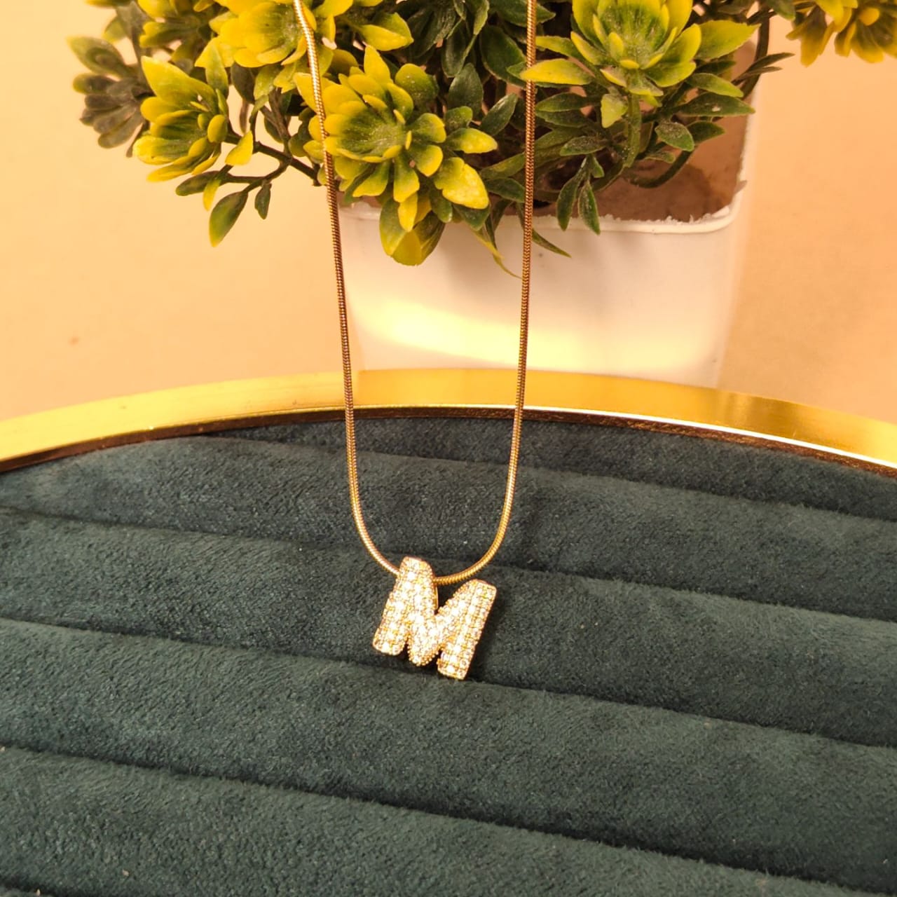 22K Gold Plated Initial Letter Pendant Necklace for Women