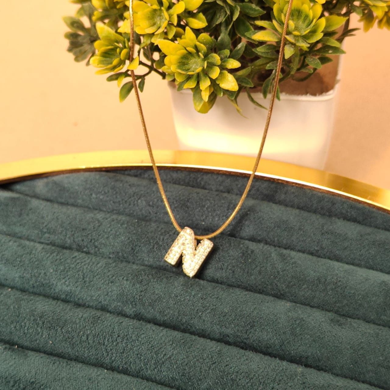22K Gold Plated Initial Letter Pendant Necklace for Women