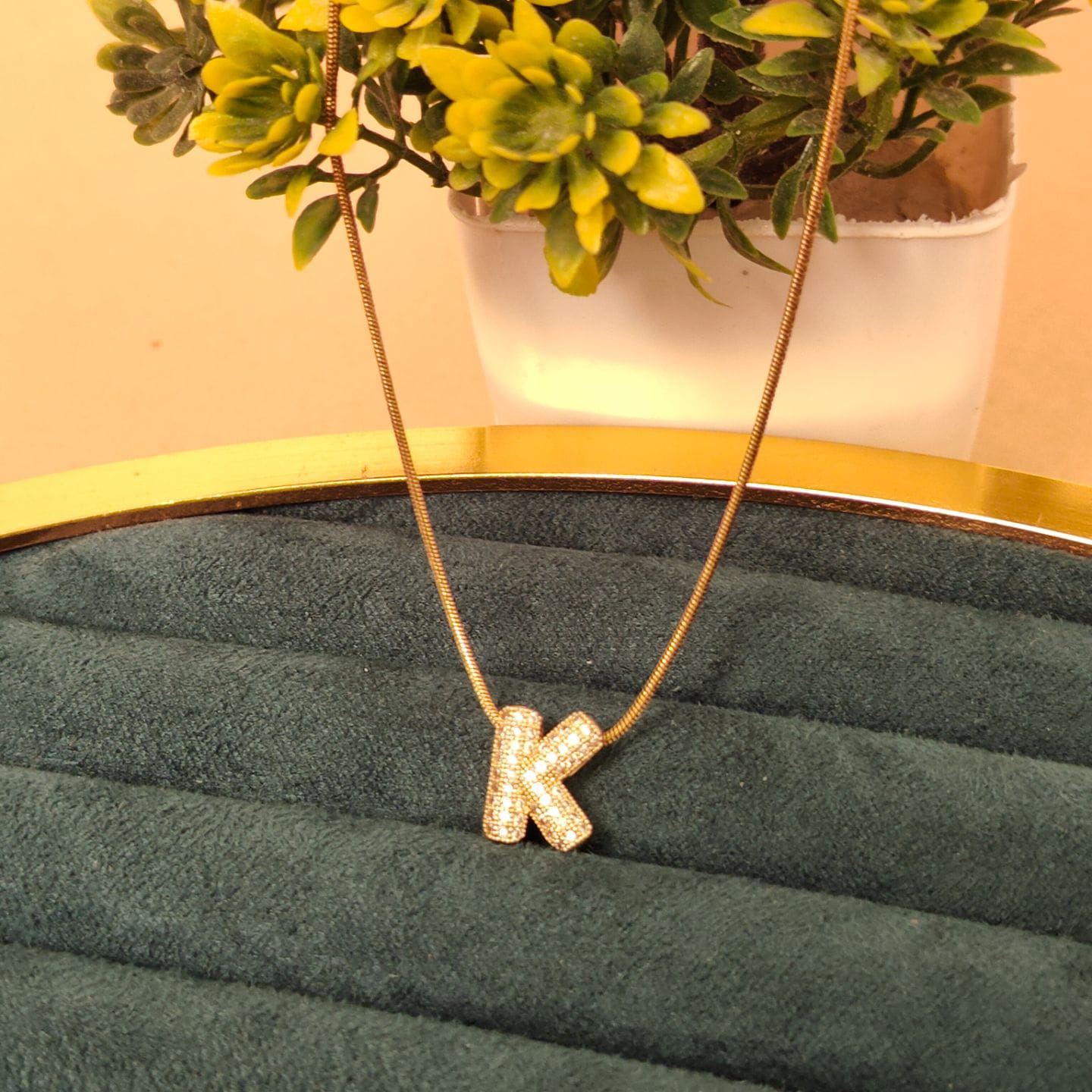 22K Gold Plated Initial Letter Pendant Necklace for Women