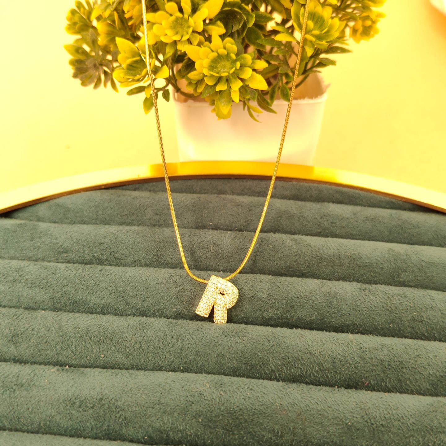 22K Gold Plated Initial Letter Pendant Necklace for Women