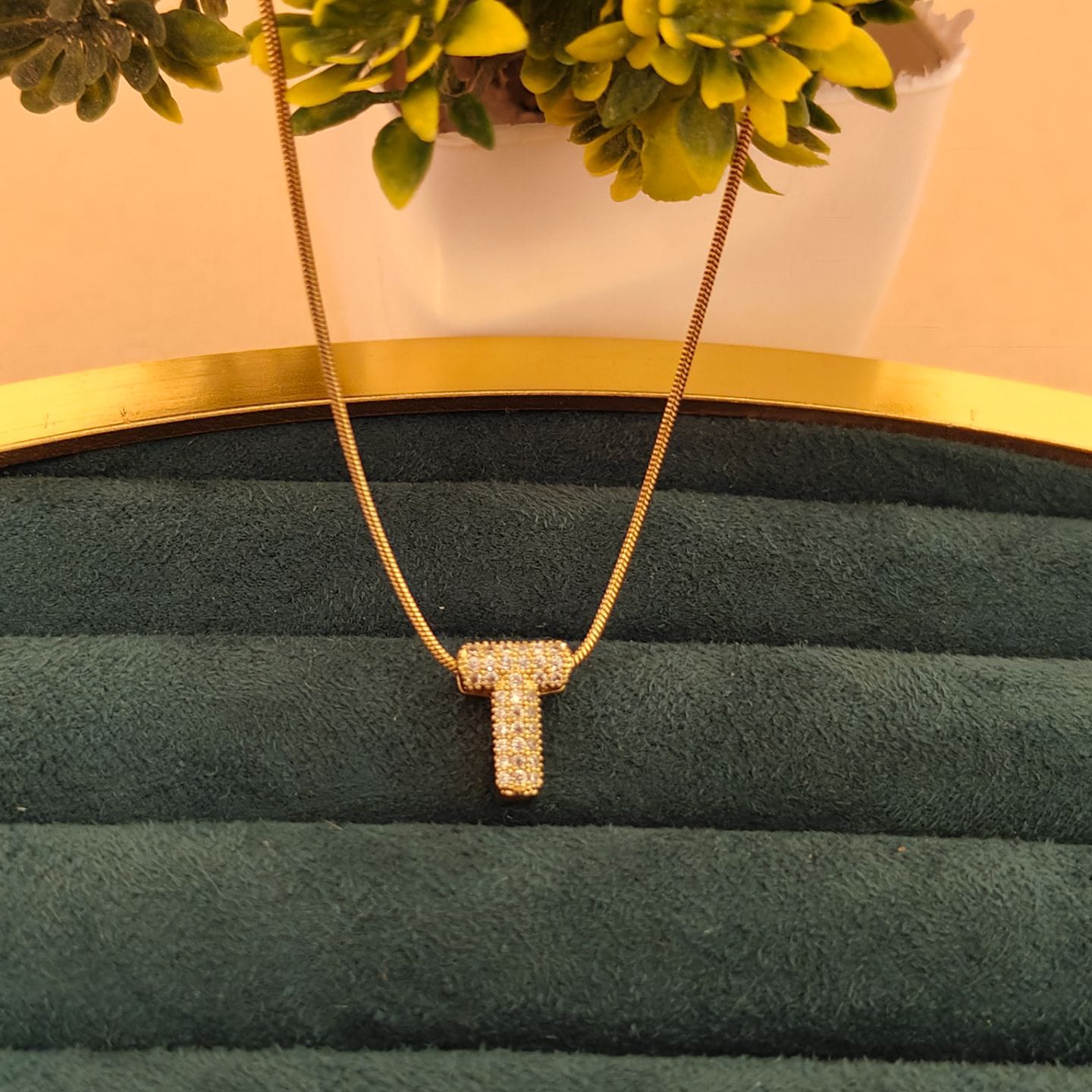 22K Gold Plated Initial Letter Pendant Necklace for Women