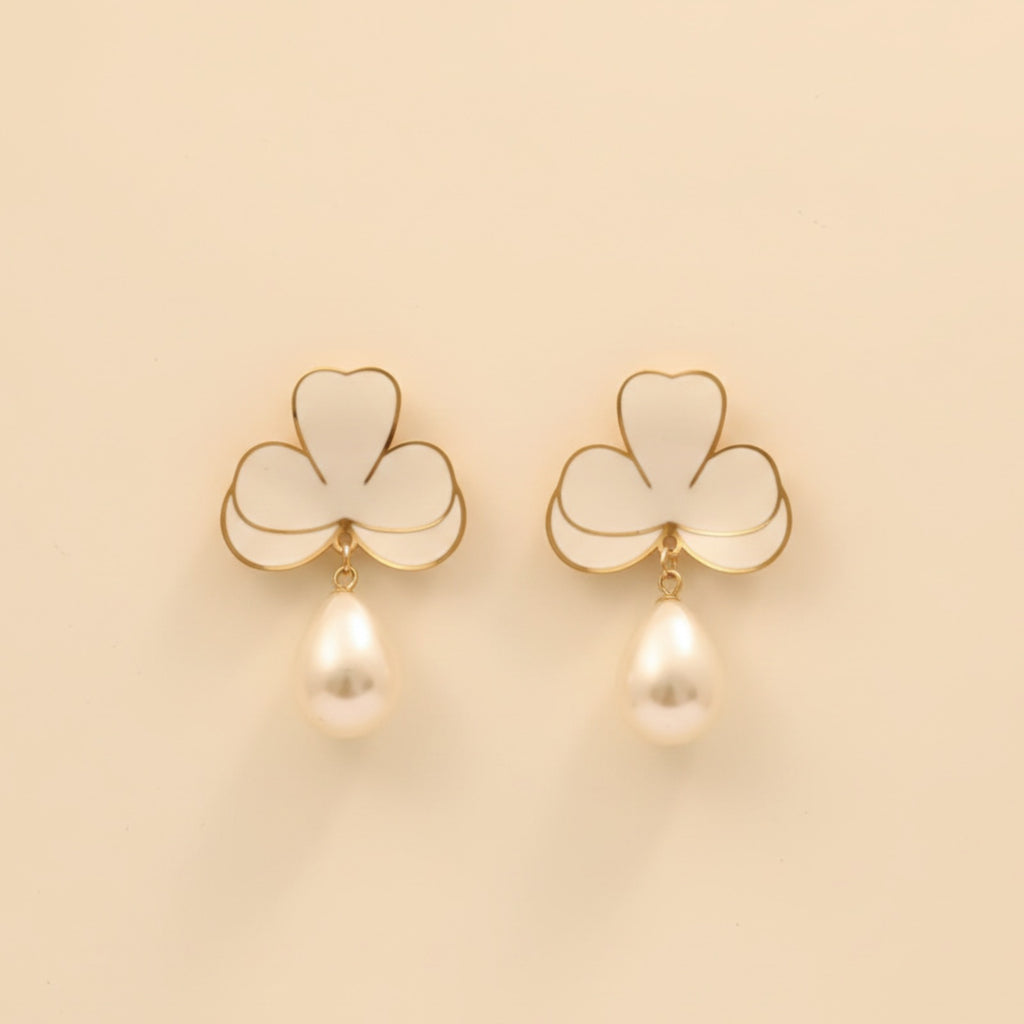 22K Gold Plated Floral Pearl Drop Earrings for Women