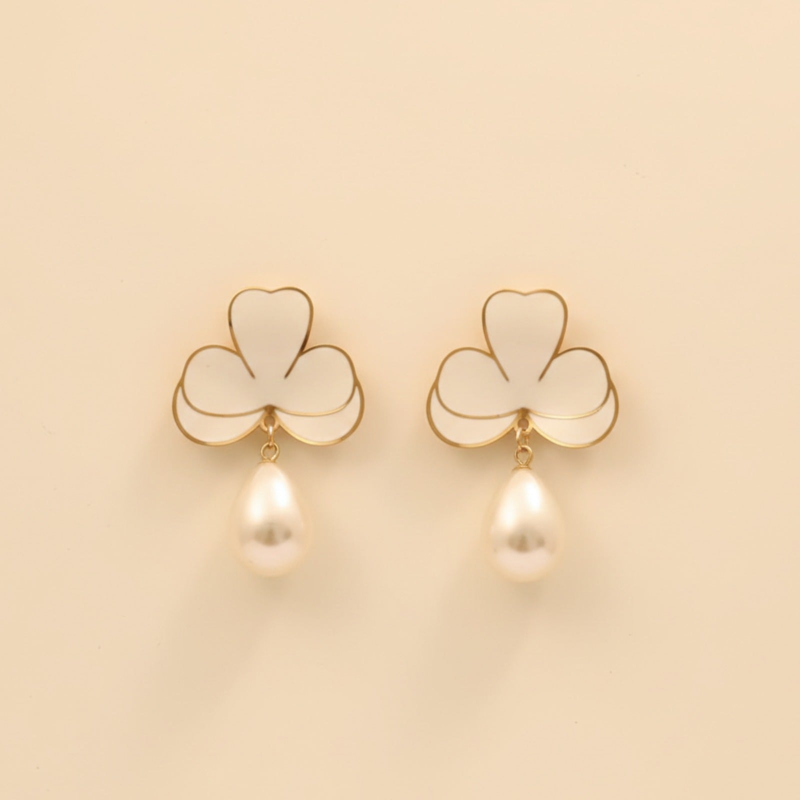 22K Gold Plated Floral Pearl Drop Earrings for Women
