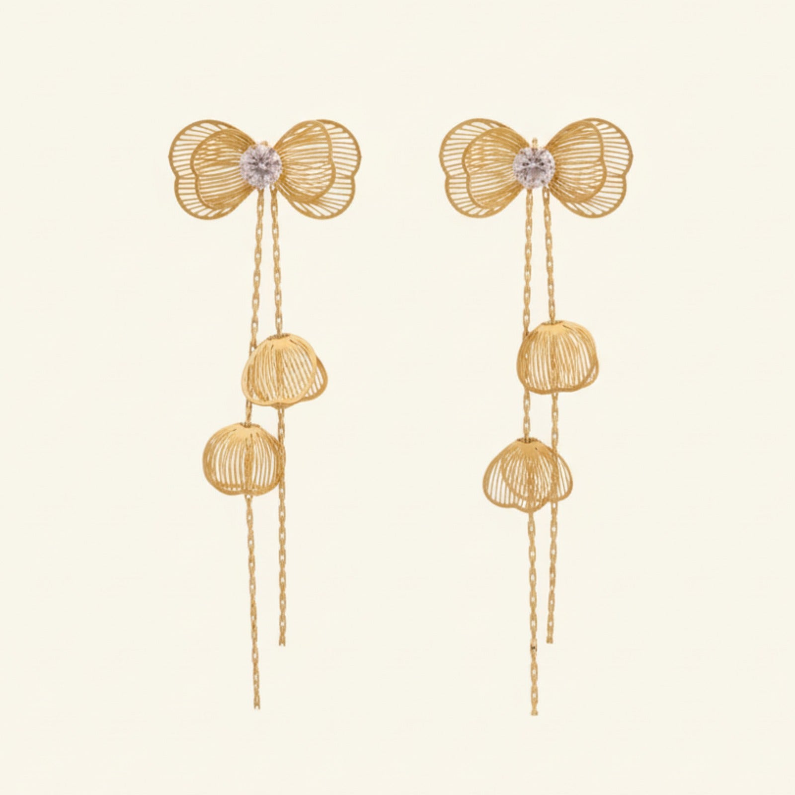 22K Gold Plated Bow Design Long Drop Earrings for Women