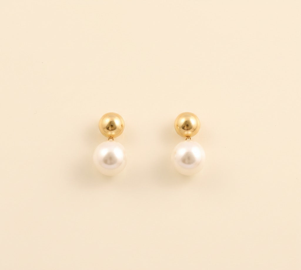 22K Gold Plated Pearl Drop Stud Earrings for Women