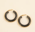 22K Gold Plated Black Resin Hoop Earrings