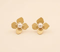 22K Gold Plated Pearl Floral Stud Earrings