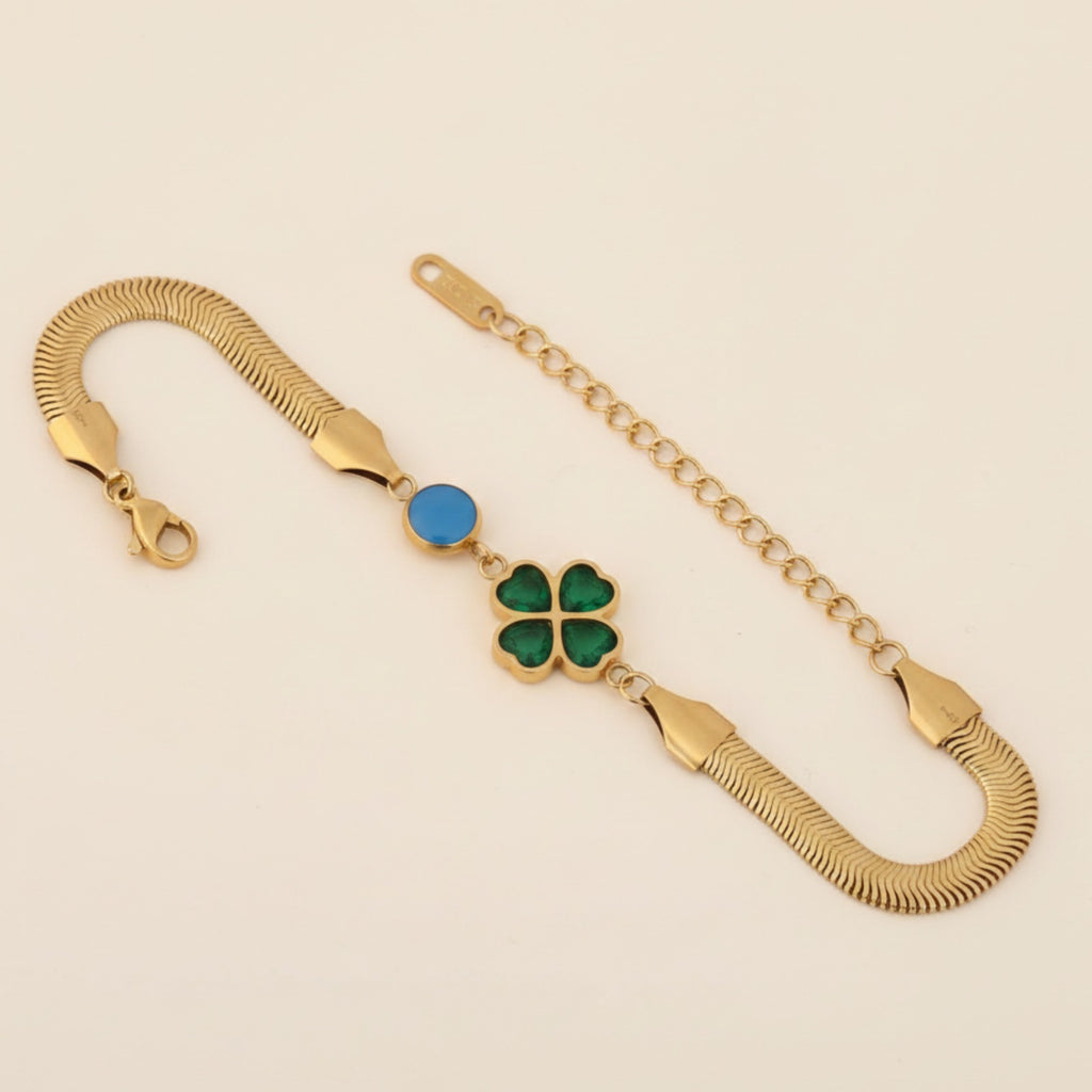Anti-Tarnish 22K Gold Plated Clover Charm Bracelet Anklet for Women