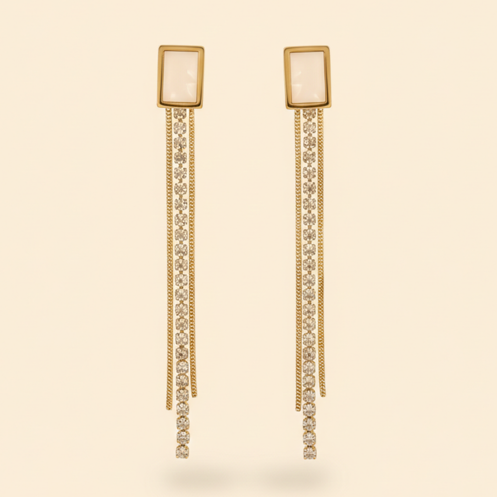 22K Gold Plated SS Long Drop Earrings for Women