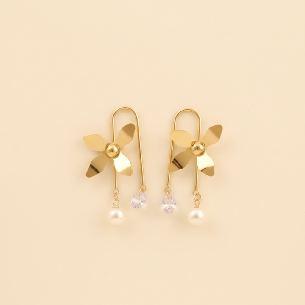 22K Gold Plated Floral Hoop Earrings for Women
