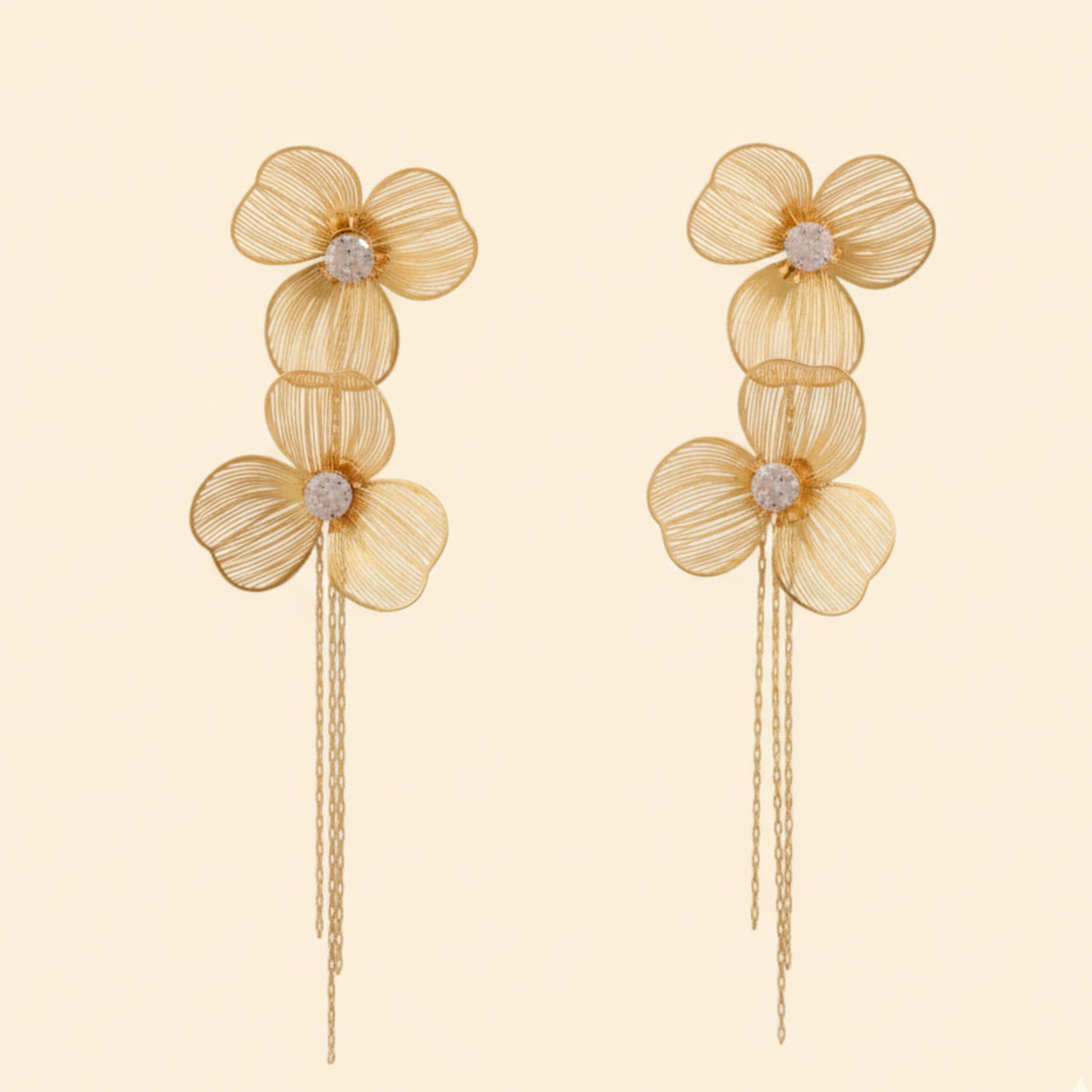 22K Gold Plated Floral Long Drop Earrings for Women