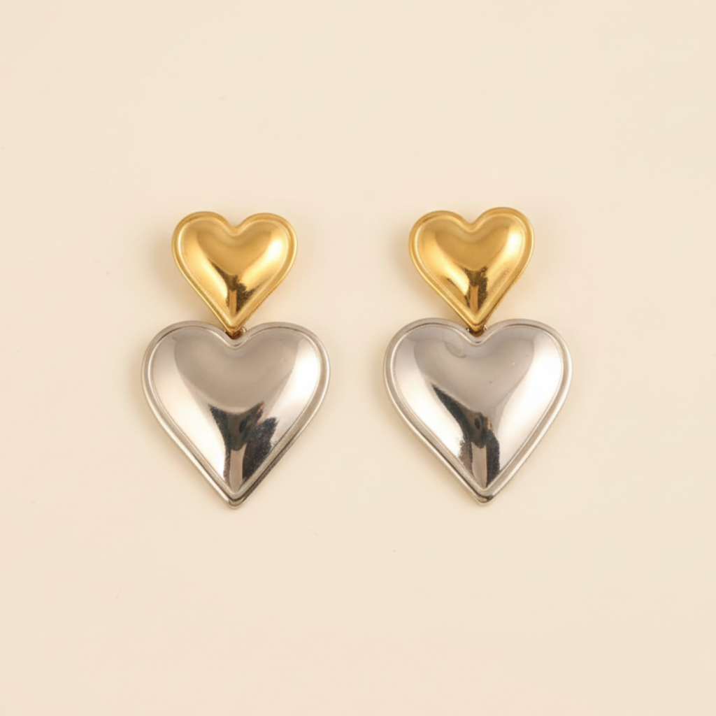22K Gold Plated Dual Heart Drop Earrings for Women