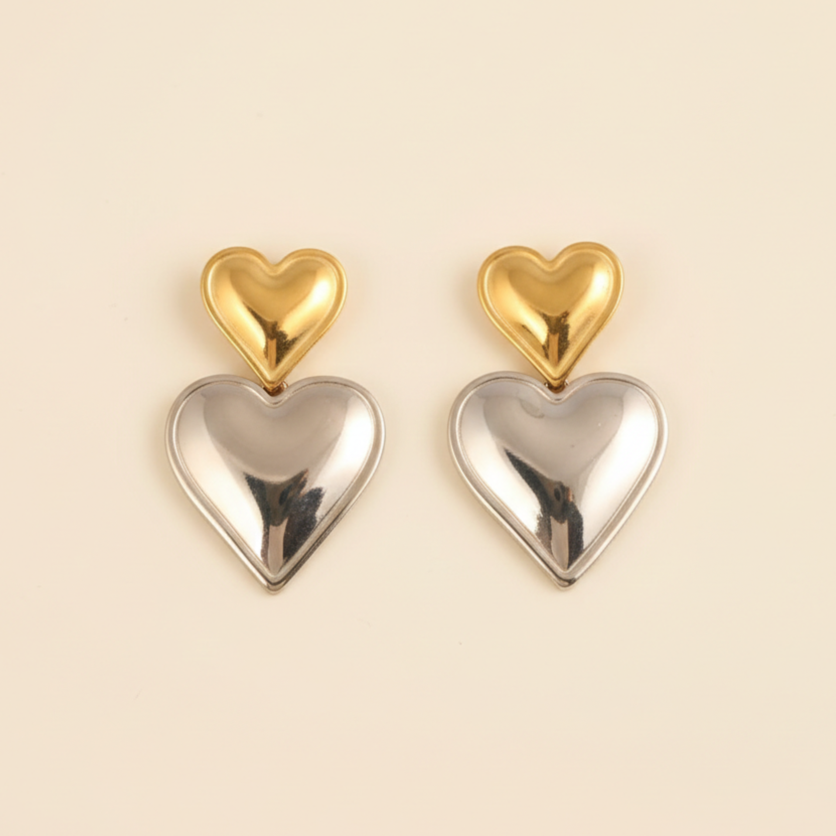 22K Gold Plated Dual Heart Drop Earrings for Women