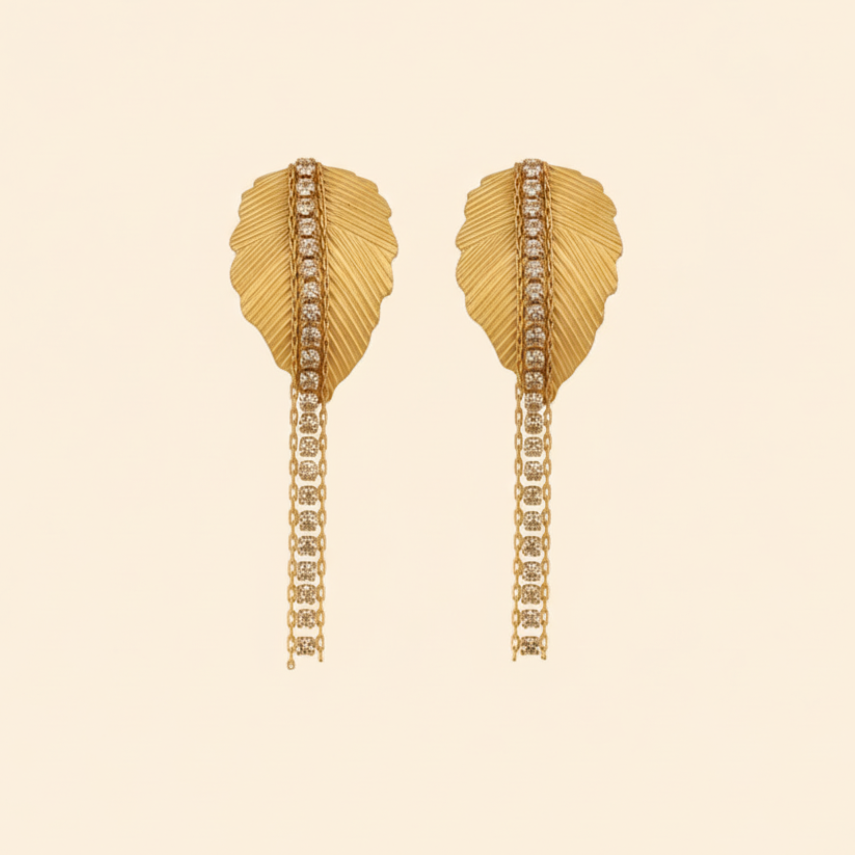 22K Gold Plated Leaf Design Long Drop Earrings for Women
