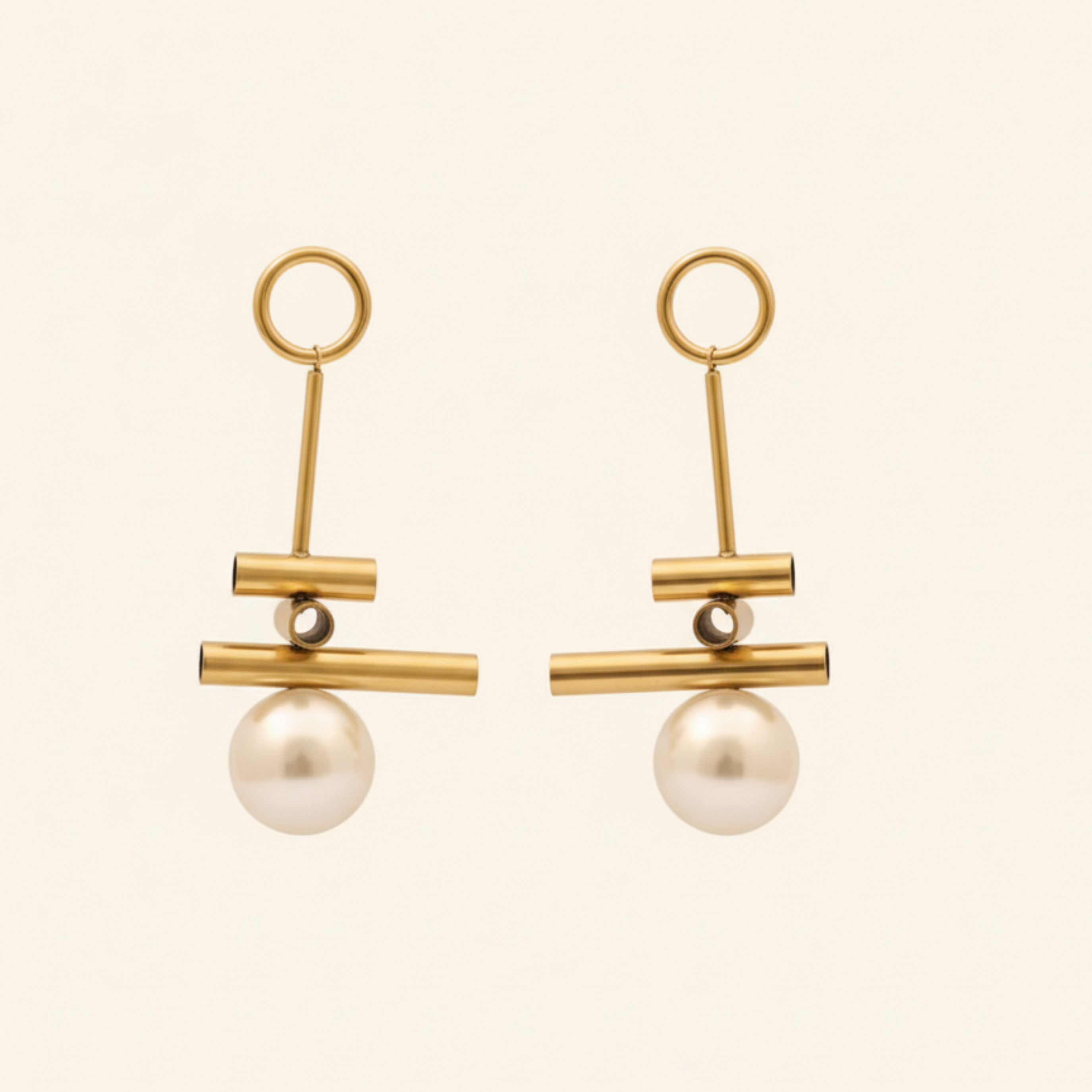22K Gold Plated Pearl Drop Bar Earrings for Women