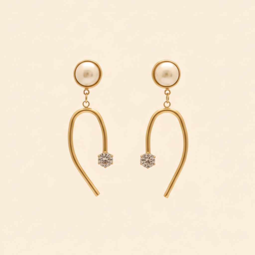 22K Gold Plated Pearl & Crystal Drop Earrings for Women