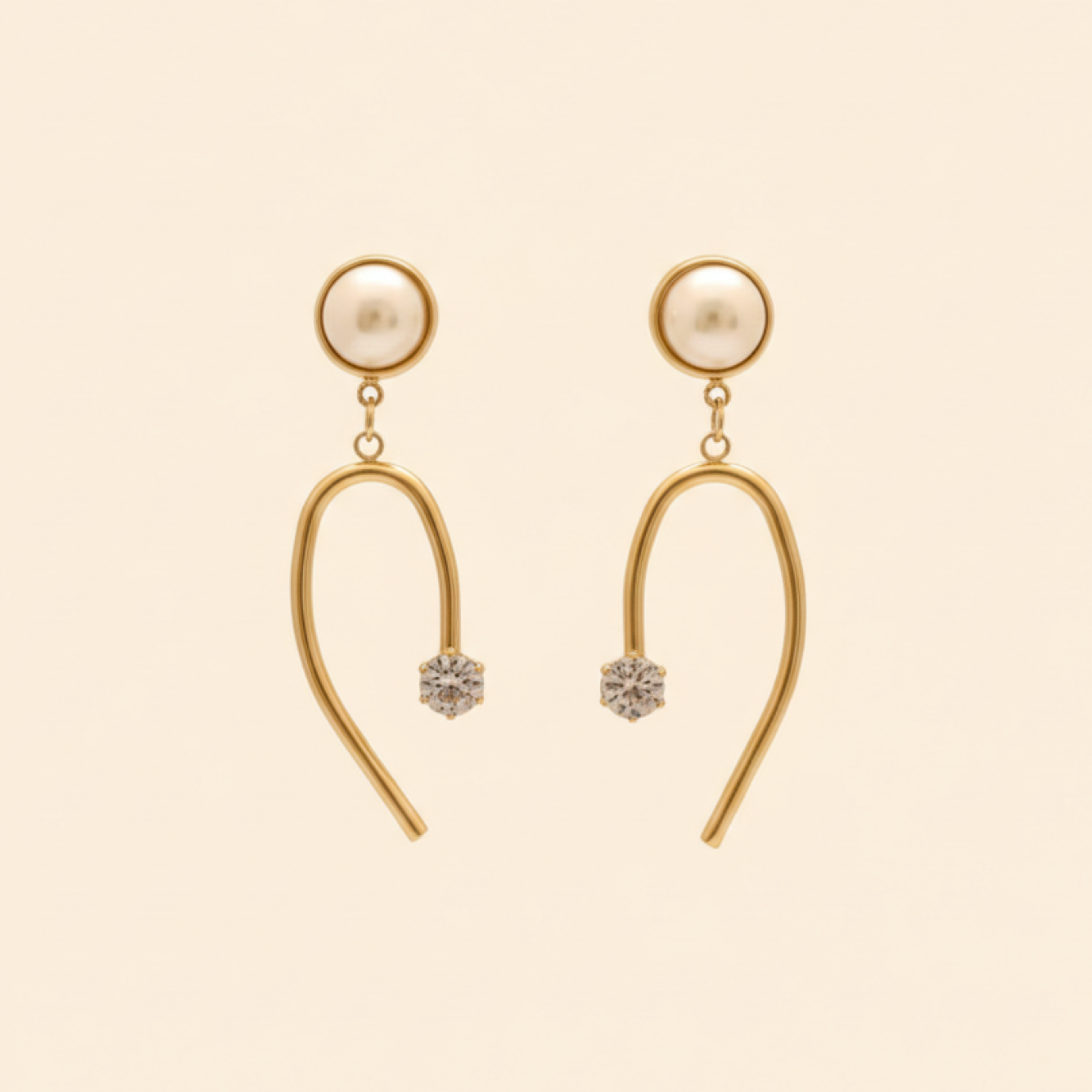 22K Gold Plated Pearl & Crystal Drop Earrings for Women