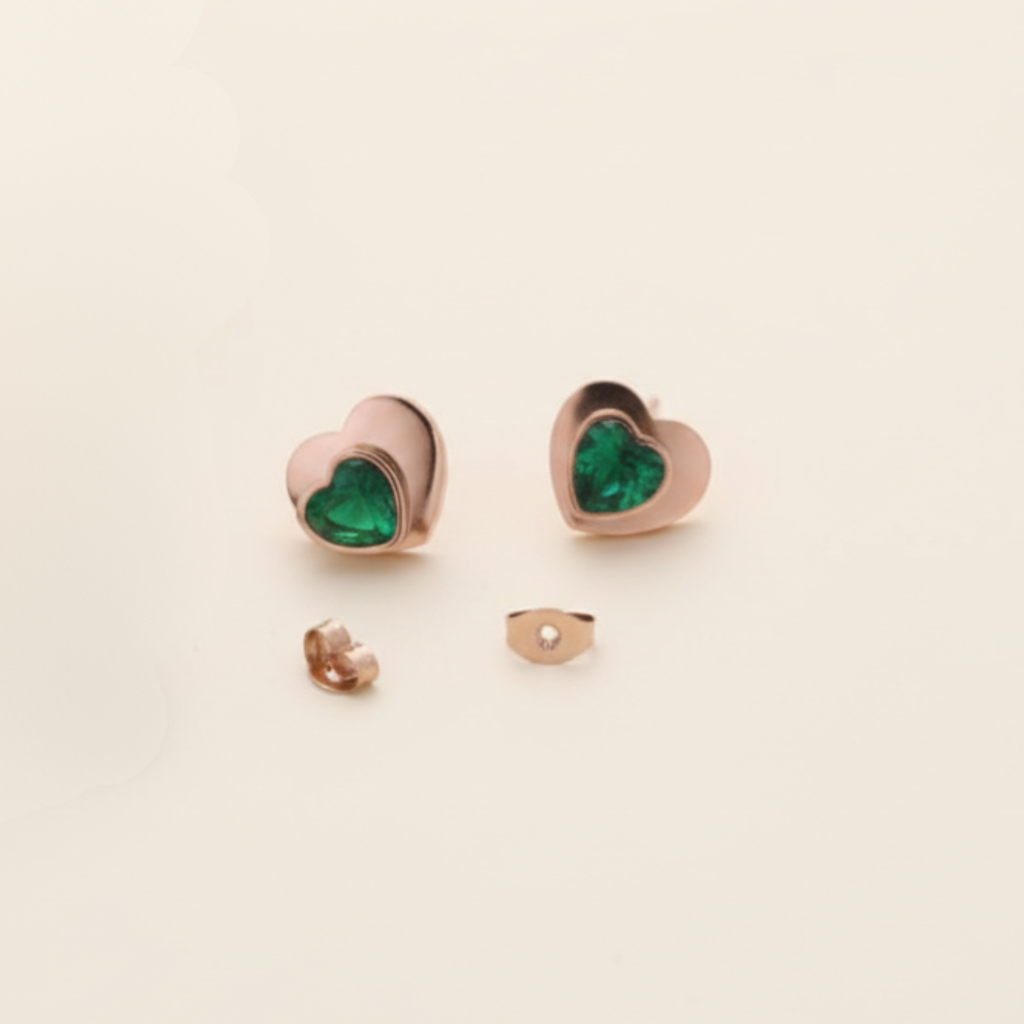 18K Rose Gold Heart Stud Earrings for Women