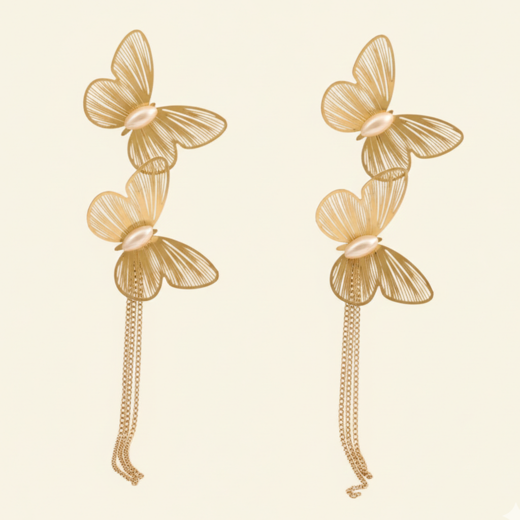 22K Gold Plated Butterfly Chain Drop Earrings for Women