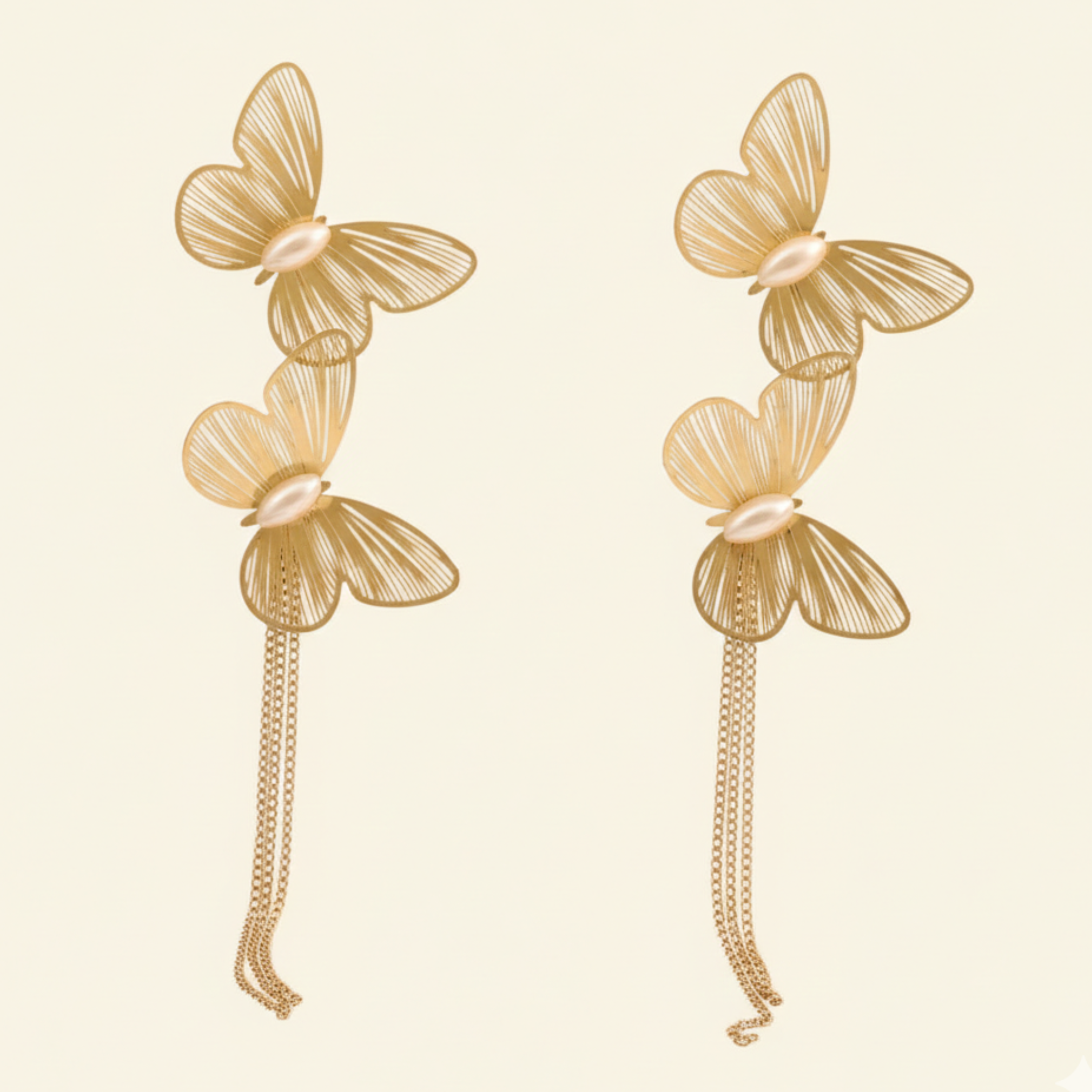 22K Gold Plated Butterfly Chain Drop Earrings for Women