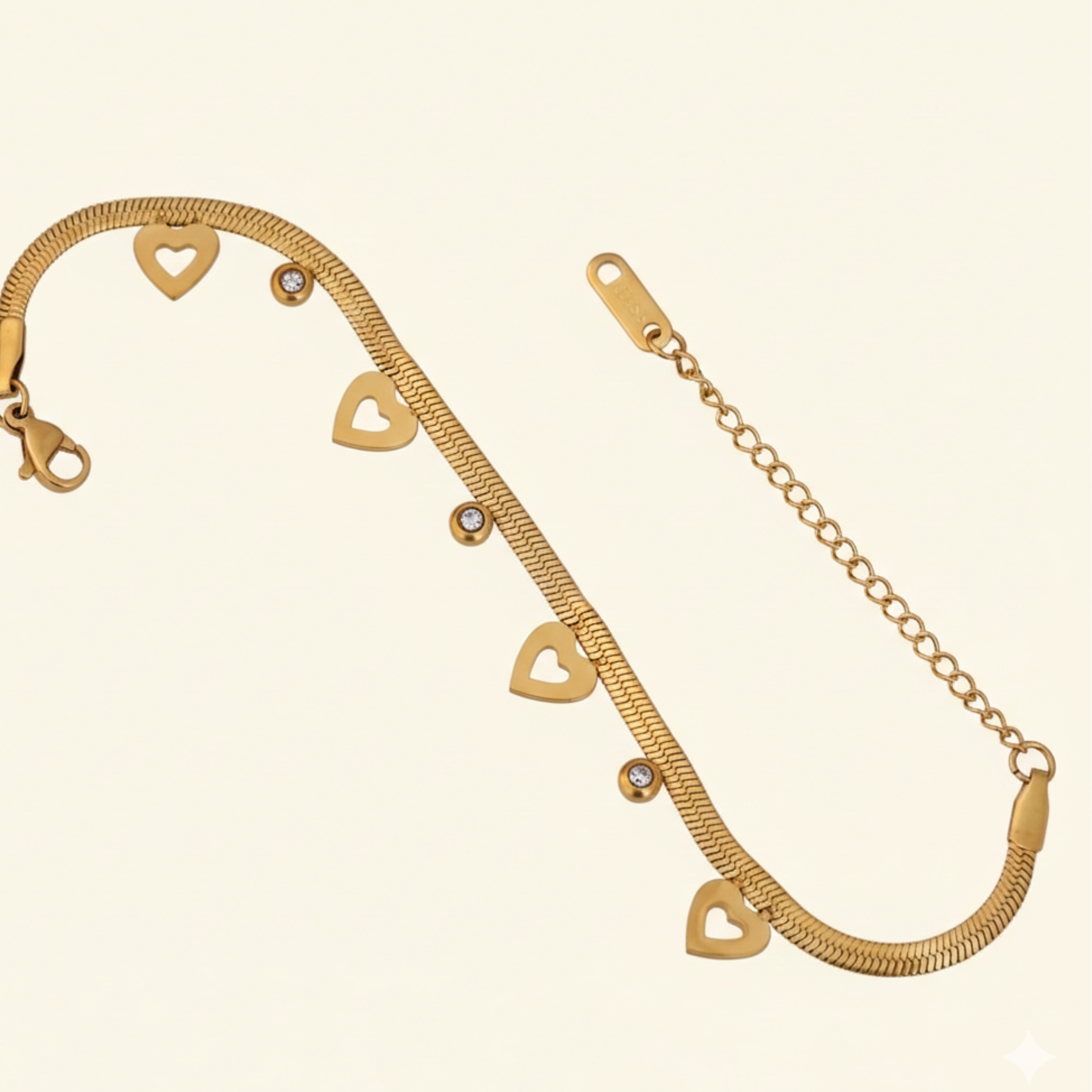 22K Gold Plated Anti-Tarnish Heart Charm Bracelet Anklet for Women