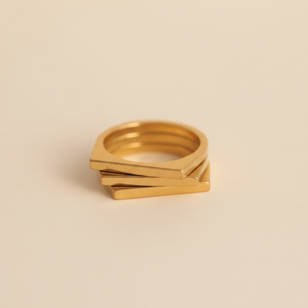 22K Gold Plated SS Geometric Ring for Men & Women