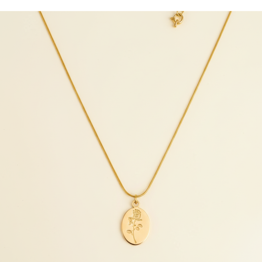 22K Gold Plated Rose Flower Pendant Necklace