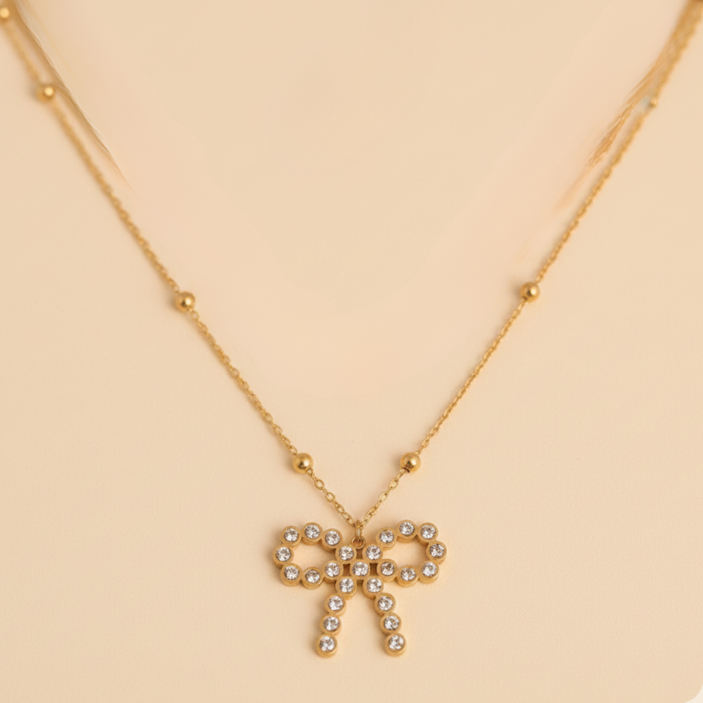 22K Gold Plated Bow Pendant Necklace for Women