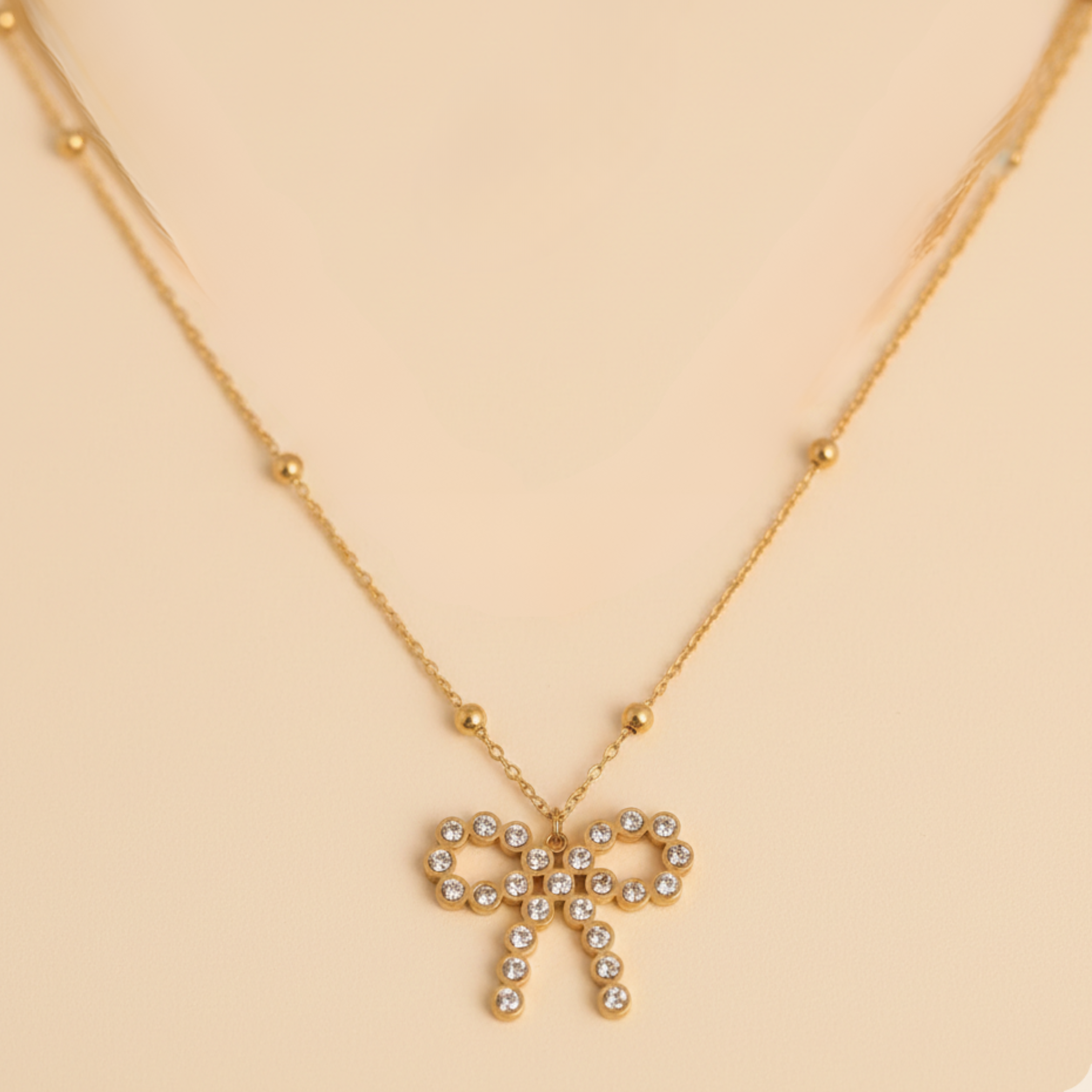 22K Gold Plated Bow Pendant Necklace for Women
